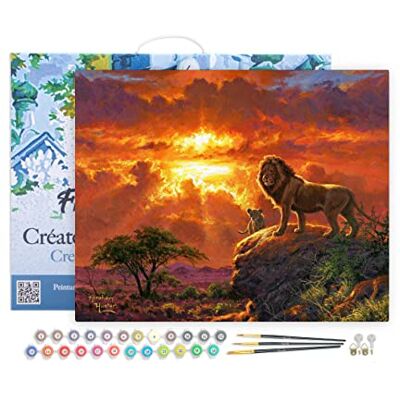 ART Peinture par numéros Pour adultes Avec cadre en bois Motif lion et coucher de soleil 40 x 50 cm ART Peinture par numéros Pour adultes Avec cadre en bois Motif lion et coucher de soleil 40 x 50 cm