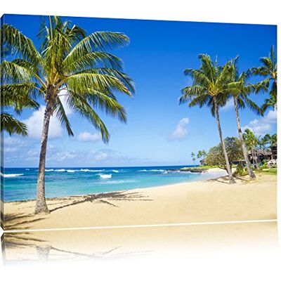 Pixxprint Magnifique plage avec palmiers, taille : 100 x 70 cm, toile tendue prête à l'emploi, décoration murale, impression d'art, pas de poster Pixxprint Magnifique plage avec palmiers, taille : 100 x 70 cm, toile tendue prête à l'emploi, décoration murale, impression d'art, pas de poster