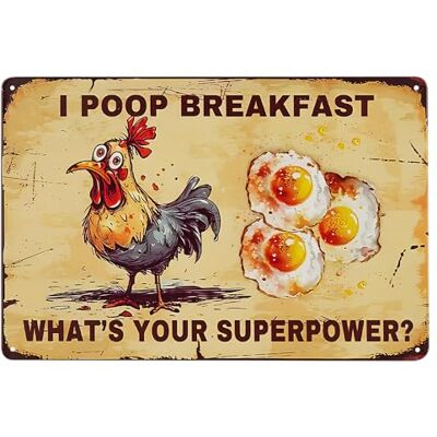 dojune Plaque en métal « I Poop Breakfast What Do You Think About It » Décoration murale de cuisine Superhéros de poules dojune Plaque en métal « I Poop Breakfast What Do You Think About It » Décoration murale de cuisine Superhéros de poules