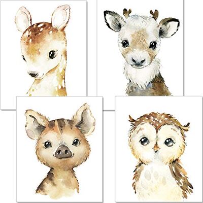 artpin ® Jeu de 4 posters pour chambre de bébé/d'enfant affiche les animaux de la foret fille garçon fille IDIN A4 mage hibou cerf verrat hibou P49 artpin ® Jeu de 4 posters pour chambre de bébé/d'enfant affiche les animaux de la foret fille garçon fille IDIN A4 mage hibou cerf verrat hibou P49