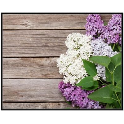 Wallario Tableau mural Fleurs de lilas sur bois de qualité supérieure Avec cadre noir Dimensions : 40 x 50 cm Wallario Tableau mural Fleurs de lilas sur bois de qualité supérieure Avec cadre noir Dimensions : 40 x 50 cm