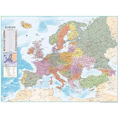 Close Up Poster de carte de l'Europe 2021, taille XXL, avec drapeaux et nombreuses informations, affiche de carte du monde de qualité supérieure, 135 x 100 cm + poster Close Up Poster de carte de l'Europe 2021, taille XXL, avec drapeaux et nombreuses informations, affiche de carte du monde de qualité supérieure, 135 x 100 cm + poster