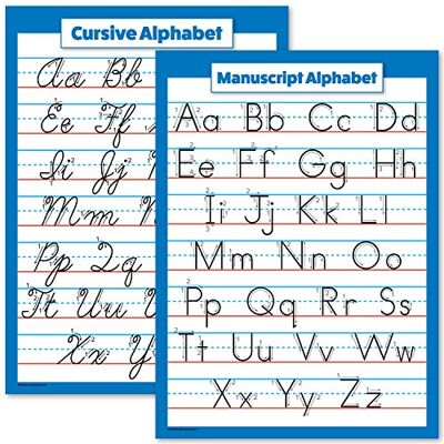 Palace Learning Lot de 2 affiches plastifiées avec lettres de l'alphabet ABC Tableau cursif et manuscrit Laminé 45,7 x 61 cm Palace Learning Lot de 2 affiches plastifiées avec lettres de l'alphabet ABC Tableau cursif et manuscrit Laminé 45,7 x 61 cm