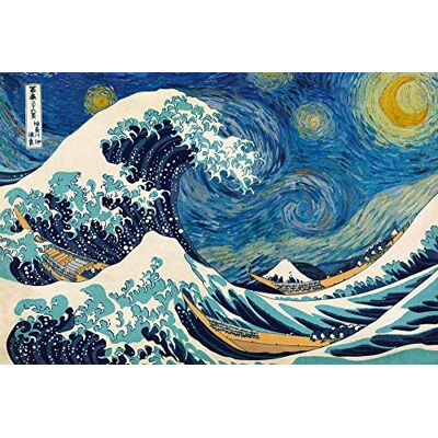 Close Up Starry Night Great Wave Of Kanagawa Poster Vincent Van Gogh (91,5 cm x 61 cm) Close Up Starry Night Great Wave Of Kanagawa Poster Vincent Van Gogh (91,5 cm x 61 cm)
