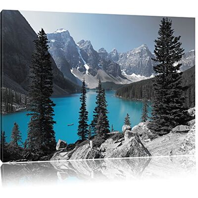 Pixxprint Moraine Lake Canadien Monts Photo Toile Taille: 120x80 cm Décoration murale Impression artistique Entièrement assemblé Pixxprint Moraine Lake Canadien Monts Photo Toile Taille: 120x80 cm Décoration murale Impression artistique Entièrement assemblé