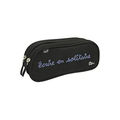 QUO VADIS 1 Trousse Fourre Tout Rectangulaire Ben 2 Compartiments Texte écrire en Solitaire 23 x 6 x 11 cm, Noir, Trousse scolaire QUO VADIS 1 Trousse Fourre Tout Rectangulaire Ben 2 Compartiments Texte écrire en Solitaire 23 x 6 x 11 cm, Noir, Trousse scolaire