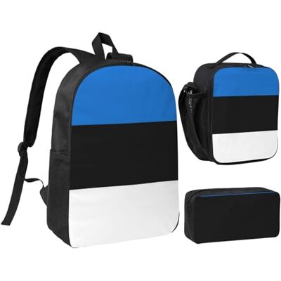 YQxwJL Lot de 3 sacs à dos avec motif drapeau de l'Estonie avec boîte à déjeuner et trousse à crayons pour voyage, travail, camping Unisexe YQxwJL Lot de 3 sacs à dos avec motif drapeau de l'Estonie avec boîte à déjeuner et trousse à crayons pour voyage, travail, camping Unisexe