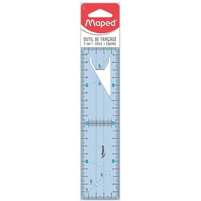 Maped Outil de traçage 2 en 1 Règle 20cm et Equerre 45° et 60° Règle + Equerre Incassable Facilite les Perpendiculaires et Symétries Maped Outil de traçage 2 en 1 Règle 20cm et Equerre 45° et 60° Règle + Equerre Incassable Facilite les Perpendiculaires et Symétries