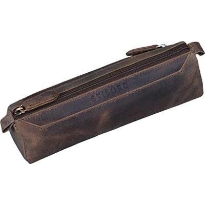 STILORD "Jim" Trousse en Cuir Vintage Étui à Crayons Plumier Grande Trousse Ronde 2 Compartiments pour Stylos Organiseur Scolaire en Cuir Véritable Couleur:marron foncé STILORD "Jim" Trousse en Cuir Vintage Étui à Crayons Plumier Grande Trousse Ronde 2 Compartiments pour Stylos Organiseur Scolaire en Cuir Véritable Couleur:marron foncé