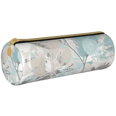 AMINNU Trousse cylindrique avec fermeture éclair Motif feuilles Gris menthe, blanc, One Size, Trousse de maquillage AMINNU Trousse cylindrique avec fermeture éclair Motif feuilles Gris menthe, blanc, One Size, Trousse de maquillage
