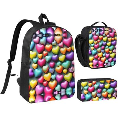 YQxwJL Lot de 3 sacs à dos colorés avec motif cœurs arc-en-ciel et trousse à crayons pour voyage, travail, camping unisexe YQxwJL Lot de 3 sacs à dos colorés avec motif cœurs arc-en-ciel et trousse à crayons pour voyage, travail, camping unisexe