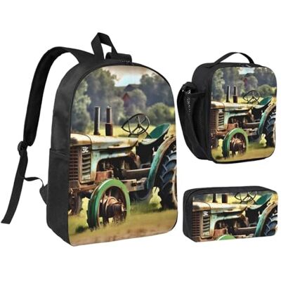YQxwJL Lot de 3 sacs à dos avec boîte à déjeuner et trousse à crayons pour voyage, travail, camping Motif vieux tracteur Unisexe YQxwJL Lot de 3 sacs à dos avec boîte à déjeuner et trousse à crayons pour voyage, travail, camping Motif vieux tracteur Unisexe