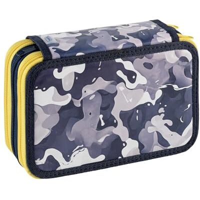 Favorit Trousse 3 compartiments pour l'école, avec papeterie, 20 x 13 x 7,5 cm, gris camouflage Favorit Trousse 3 compartiments pour l'école, avec papeterie, 20 x 13 x 7,5 cm, gris camouflage