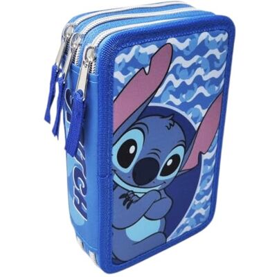 Disney Trousse multi-compartiments 3 fermetures éclair Stitch Ondes couleur bleue complète 44 pièces Disney Trousse multi-compartiments 3 fermetures éclair Stitch Ondes couleur bleue complète 44 pièces