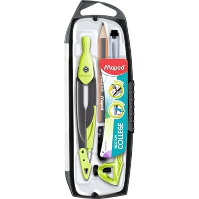 Maped Coffret 5 pièces 1 Compas Métal Open Mine + 1 Bague Universelle + 1 Crayon + 1 Taille-Mines + 1 Etui-Mines Accessoires Interchangeables Pour Collège Vert Maped Coffret 5 pièces 1 Compas Métal Open Mine + 1 Bague Universelle + 1 Crayon + 1 Taille-Mines + 1 Etui-Mines Accessoires Interchangeables Pour Collège Vert