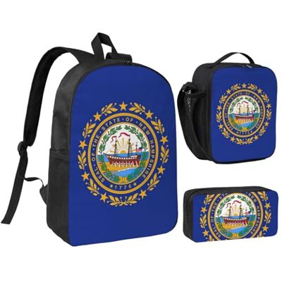 YQxwJL New Hampshire State Flag Print Lot de 3 sacs à dos avec boîte à déjeuner et trousse à crayons pour voyage, travail, camping Unisexe YQxwJL New Hampshire State Flag Print Lot de 3 sacs à dos avec boîte à déjeuner et trousse à crayons pour voyage, travail, camping Unisexe