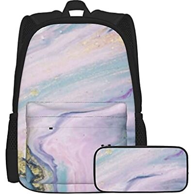 Lanyanlei Ensemble sac à dos et trousse à crayons unisexe motif marbre rose, sac à dos multifonctionnel en deux pièces, sac d'école décontracté avec trousse à crayons pour garçons et filles Lanyanlei Ensemble sac à dos et trousse à crayons unisexe motif marbre rose, sac à dos multifonctionnel en deux pièces, sac d'école décontracté avec trousse à crayons pour garçons et filles