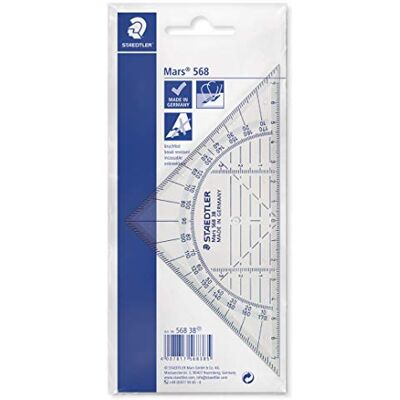 Staedtler 568 38 Mars Équerre géométrique, 16 cm, incassable, dans un sac en plastique imprimé suspendu Staedtler 568 38 Mars Équerre géométrique, 16 cm, incassable, dans un sac en plastique imprimé suspendu