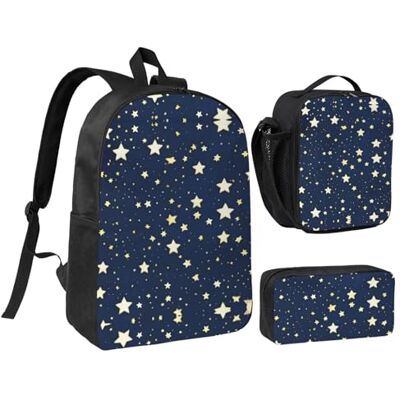 YQxwJL Lot de 3 sacs à dos avec trousse à crayons pour voyage, travail, camping Bleu marine Imprimé ciel et étoiles YQxwJL Lot de 3 sacs à dos avec trousse à crayons pour voyage, travail, camping Bleu marine Imprimé ciel et étoiles