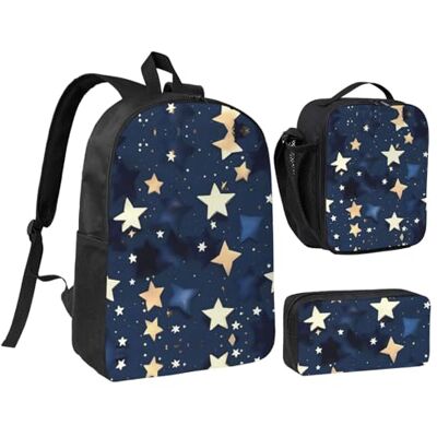 YQxwJL Lot de 3 sacs à dos avec trousse à crayons pour voyage, travail, camping Bleu marine Imprimé ciel et étoiles YQxwJL Lot de 3 sacs à dos avec trousse à crayons pour voyage, travail, camping Bleu marine Imprimé ciel et étoiles