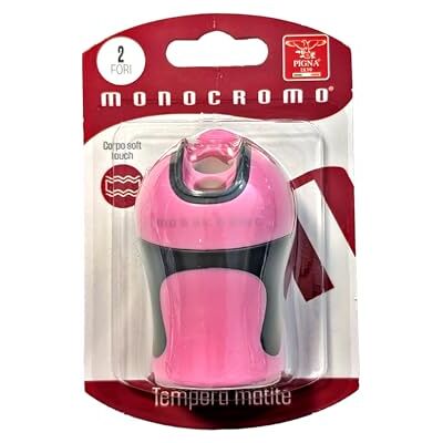 Pigna , Taille-crayon monochrome, blister de 1 pièce, deux trous, corps doux au toucher, couleur rose, idéal pour l'école et le bureau Pigna , Taille-crayon monochrome, blister de 1 pièce, deux trous, corps doux au toucher, couleur rose, idéal pour l'école et le bureau
