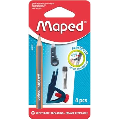 Maped Kit de Réparation pour Compas Accessoires pour Augmenter la Durée de Vie de Votre Compas Bague Universelle et Vis + Tournevis + 2 Mines + 1 mini Crayon Black’Peps Maped Kit de Réparation pour Compas Accessoires pour Augmenter la Durée de Vie de Votre Compas Bague Universelle et Vis + Tournevis + 2 Mines + 1 mini Crayon Black’Peps