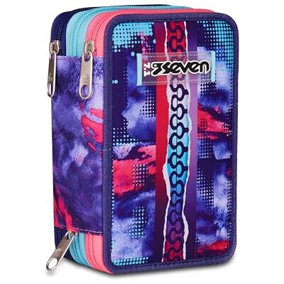 Seven Trousse scolaire 3 Zip, Violet, porte-stylo triple compartiment complet avec stylets, crayons, couleurs, accessoires sac à dos, école primaire, fille Seven Trousse scolaire 3 Zip, Violet, porte-stylo triple compartiment complet avec stylets, crayons, couleurs, accessoires sac à dos, école primaire, fille