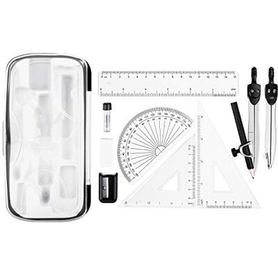 Amazon Basics Lot de 10 pièces pour les mathématiques, avec compas, crayon, gomme, taille-crayon, rapporteur, triangles de géométrie, règle et étui de rangement Amazon Basics Lot de 10 pièces pour les mathématiques, avec compas, crayon, gomme, taille-crayon, rapporteur, triangles de géométrie, règle et étui de rangement