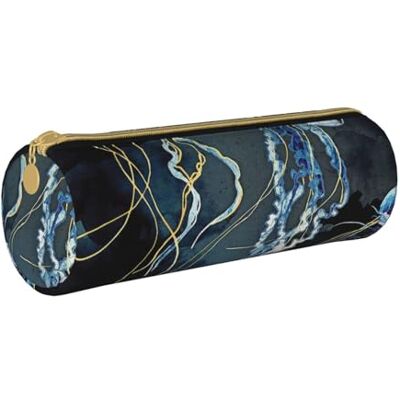 AMINNU Trousse cylindrique avec fermeture éclair Motif méduse bleue et dorée Pour école et bureau Unisexe, blanc, One Size, Trousse de maquillage AMINNU Trousse cylindrique avec fermeture éclair Motif méduse bleue et dorée Pour école et bureau Unisexe, blanc, One Size, Trousse de maquillage