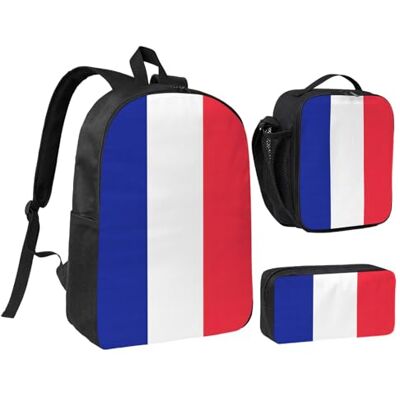 YQxwJL Lot de 3 sacs à dos avec boîte à déjeuner et trousse à crayons Motif drapeau français Unisexe YQxwJL Lot de 3 sacs à dos avec boîte à déjeuner et trousse à crayons Motif drapeau français Unisexe