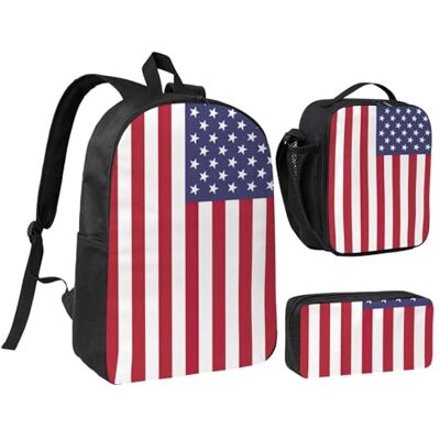 YQxwJL Lot de 3 sacs à dos avec boîte à déjeuner et trousse à crayons Motif drapeau américain Unisexe YQxwJL Lot de 3 sacs à dos avec boîte à déjeuner et trousse à crayons Motif drapeau américain Unisexe