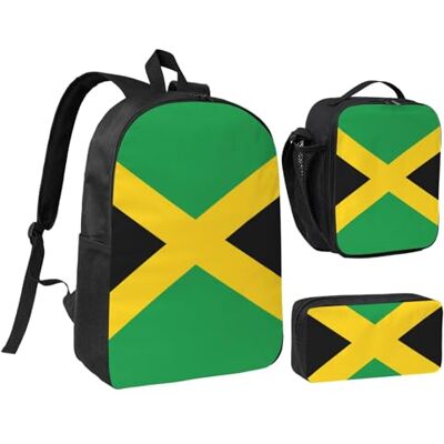 YQxwJL Lot de 3 sacs à dos avec motif drapeau de la Jamaïque avec boîte à déjeuner et trousse à crayons pour voyage, travail, camping Unisexe YQxwJL Lot de 3 sacs à dos avec motif drapeau de la Jamaïque avec boîte à déjeuner et trousse à crayons pour voyage, travail, camping Unisexe
