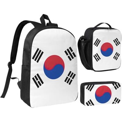 YQxwJL Lot de 3 sacs à dos avec motif drapeau de la République de Corée Avec boîte à déjeuner Trousse à crayons Pour voyage, travail, camping Unisexe YQxwJL Lot de 3 sacs à dos avec motif drapeau de la République de Corée Avec boîte à déjeuner Trousse à crayons Pour voyage, travail, camping Unisexe