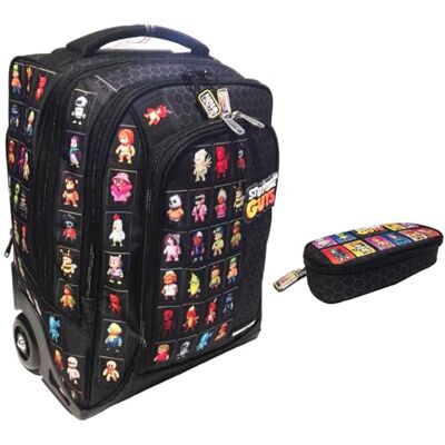 PRESTIGE & DELUXE Sac à dos scolaire Stumble Guys noir rond 3 compartiments avec badge Couleur unie Pool Over + Trousse ovale + 7 stylos effaçables et porte-clé Stumble Guys, multicolore, Taglia PRESTIGE & DELUXE Sac à dos scolaire Stumble Guys noir rond 3 compartiments avec badge Couleur unie Pool Over + Trousse ovale + 7 stylos effaçables et porte-clé Stumble Guys, multicolore, Taglia