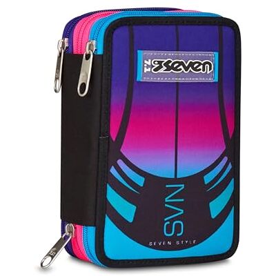 Seven Trousse scolaire à 3 fermetures éclair nuances, fuchsia, trousse triple compartiment avec stylos, crayons, couleurs, accessoires sac à dos, école primaire, fille Seven Trousse scolaire à 3 fermetures éclair nuances, fuchsia, trousse triple compartiment avec stylos, crayons, couleurs, accessoires sac à dos, école primaire, fille