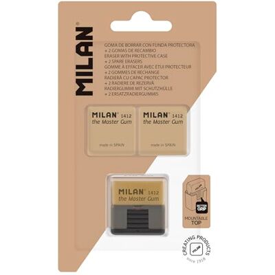 MILAN ® Blister gomme Master GUM (spécial beaux-arts) avec étui rigide + 2 gommes de rechange MILAN ® Blister gomme Master GUM (spécial beaux-arts) avec étui rigide + 2 gommes de rechange