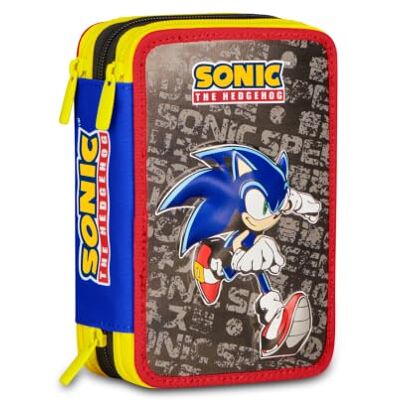 Seven Trousse scolaire 3 fermetures éclair Sonic bleu, triple compartiment, trousse à crayons équipée, contenu 44 pièces, papeterie incluse, accessoires sac à dos, école primaire et maternelle, enfant Seven Trousse scolaire 3 fermetures éclair Sonic bleu, triple compartiment, trousse à crayons équipée, contenu 44 pièces, papeterie incluse, accessoires sac à dos, école primaire et maternelle, enfant