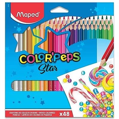 Maped Crayons de Couleur Color'Peps Classic 48 Couleurs Vives Crayon de Coloriage Triangulaire Ergonomique Pochette Carton de 48 Crayons en Bois Certifiés FSC Maped Crayons de Couleur Color'Peps Classic 48 Couleurs Vives Crayon de Coloriage Triangulaire Ergonomique Pochette Carton de 48 Crayons en Bois Certifiés FSC