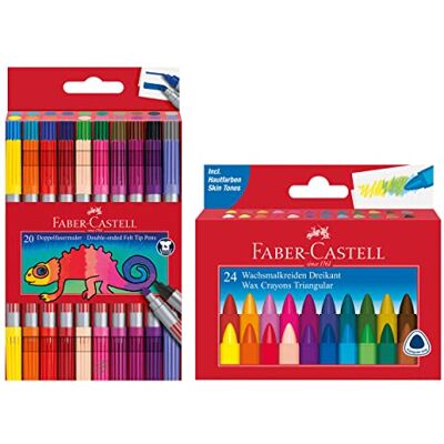 Faber-Castell 205030 School Lot de 24 crayons de cire et étui de 20 feutres à double pointe Faber-Castell 205030 School Lot de 24 crayons de cire et étui de 20 feutres à double pointe