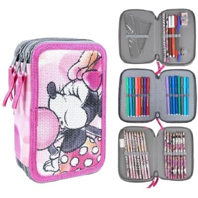 CARTOON Trousse multi-compartiments 3 fermetures éclair pour l'école complète stylos crayons couleurs feutres, Minnie., trousse CARTOON Trousse multi-compartiments 3 fermetures éclair pour l'école complète stylos crayons couleurs feutres, Minnie., trousse