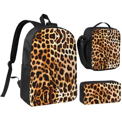 YQxwJL Lot de 3 sacs à dos avec boîte à déjeuner et trousse à crayons Imprimé léopard Unisexe YQxwJL Lot de 3 sacs à dos avec boîte à déjeuner et trousse à crayons Imprimé léopard Unisexe