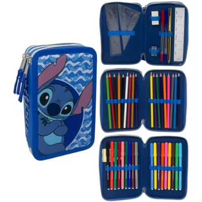 CARTOON Trousse à 3 fermetures éclair avec crayons et feutres Giotto, Stitch bleu, 20 x 13 x 6 Cm, Pot à crayons CARTOON Trousse à 3 fermetures éclair avec crayons et feutres Giotto, Stitch bleu, 20 x 13 x 6 Cm, Pot à crayons