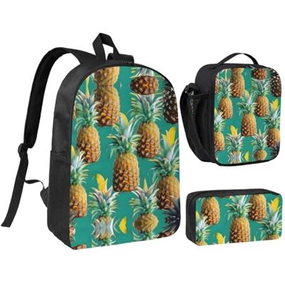 YQxwJL Lot de 3 sacs à dos avec boîte à déjeuner et trousse à crayons Motif tropical ananas hawaïen Unisexe YQxwJL Lot de 3 sacs à dos avec boîte à déjeuner et trousse à crayons Motif tropical ananas hawaïen Unisexe