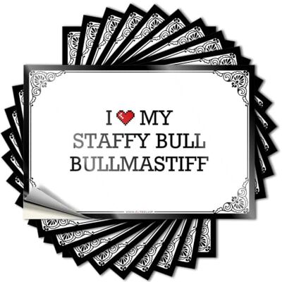 MZBS Autocollant amovible en vinyle avec inscription « I Love My Staffy Bull Bullmastiff » pour café, bar, bouteille (6 x 9 cm) MZBS Autocollant amovible en vinyle avec inscription « I Love My Staffy Bull Bullmastiff » pour café, bar, bouteille (6 x 9 cm)