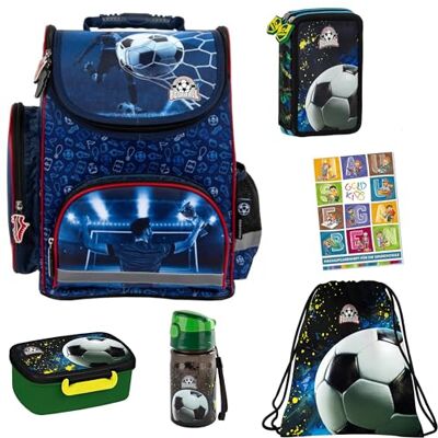 Goldkids Cartable pour garçon Sac à dos d'école pour enfants avec trousse Sac à chaussures et cahier de devoirs Motif football 1-3 classes, Lot de 6, 1-3 Klasse, Classique Goldkids Cartable pour garçon Sac à dos d'école pour enfants avec trousse Sac à chaussures et cahier de devoirs Motif football 1-3 classes, Lot de 6, 1-3 Klasse, Classique