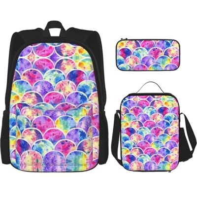 NEZIH Beaux couleurs de l'arc-en-ciel imprimé sirène, ensemble de sacs à dos à bandoulière réglable, sac à déjeuner, trousse à crayons NEZIH Beaux couleurs de l'arc-en-ciel imprimé sirène, ensemble de sacs à dos à bandoulière réglable, sac à déjeuner, trousse à crayons