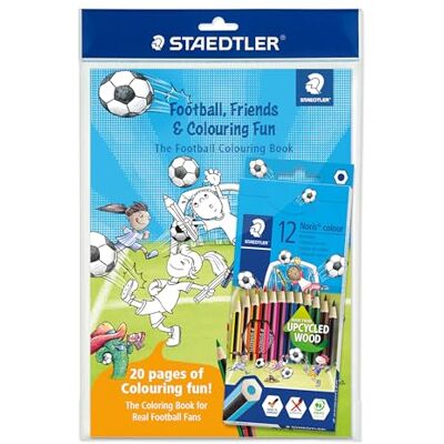 Staedtler Noris colour 185 Lot de 12 crayons de couleur de football avec livre de coloriage pour enfants et adultes, en bois recyclé, couleurs vives, incassables Staedtler Noris colour 185 Lot de 12 crayons de couleur de football avec livre de coloriage pour enfants et adultes, en bois recyclé, couleurs vives, incassables
