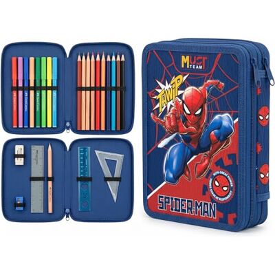 Marvel Trousse à crayons à double étage remplie de papeterie pour enfants, Double fermeture éclair Spiderman bleu foncé, Moderne Marvel Trousse à crayons à double étage remplie de papeterie pour enfants, Double fermeture éclair Spiderman bleu foncé, Moderne