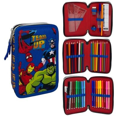 CARTOON Giotto Trousse scolaire 3 fermetures éclair triple compartiment complet 44 pièces couleurs papeterie pour enfants, Avengers, Organisateur de sac CARTOON Giotto Trousse scolaire 3 fermetures éclair triple compartiment complet 44 pièces couleurs papeterie pour enfants, Avengers, Organisateur de sac