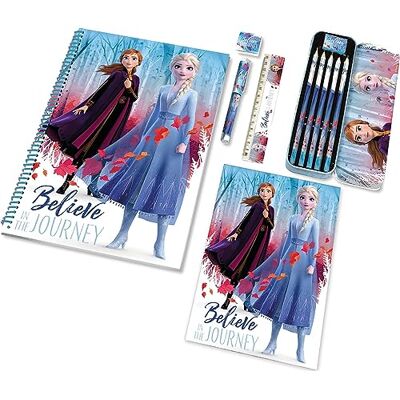 CARTOON Ensemble de papeterie Frozen Disney, 12 pièces, cahiers, couleurs, stylo, trousse en métal, accessoires pour enfants CARTOON Ensemble de papeterie Frozen Disney, 12 pièces, cahiers, couleurs, stylo, trousse en métal, accessoires pour enfants